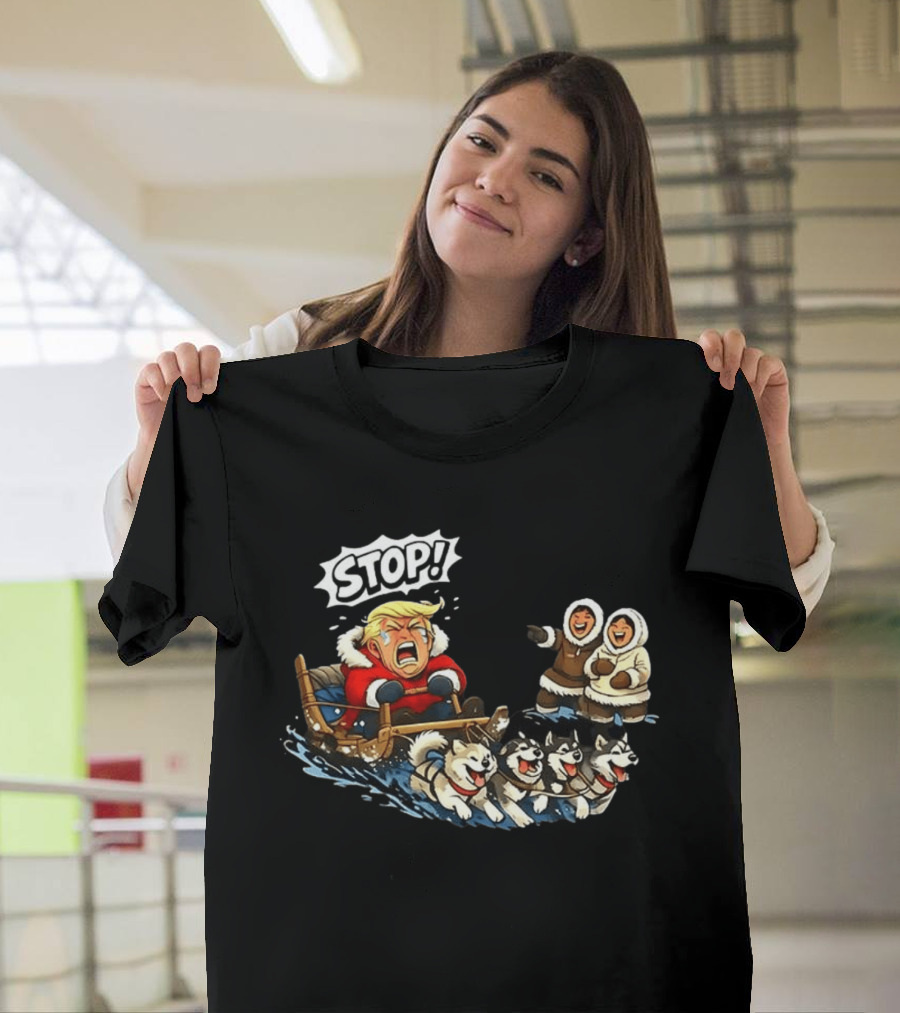 STOP Trump Greenland Dogsled Cartoon T-Shirt