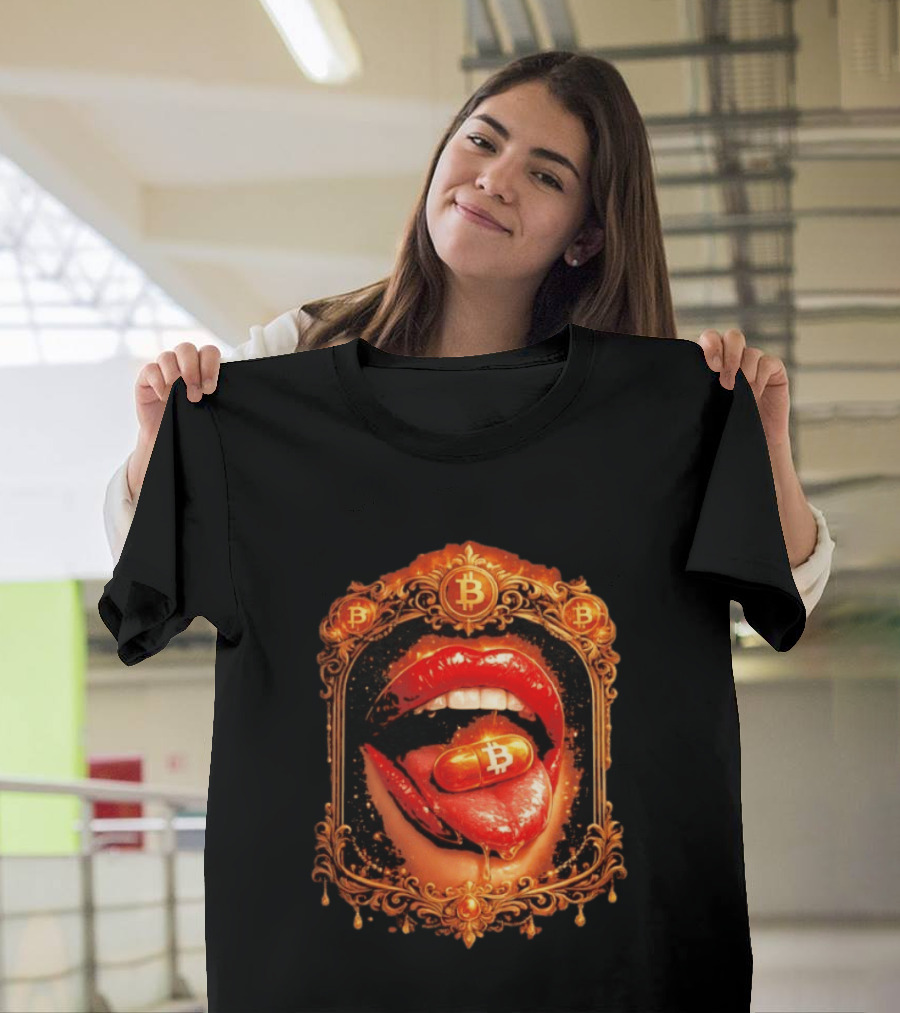 Bitcoin Orange Pill Lips Iconic Cryptocurrency T-Shirt