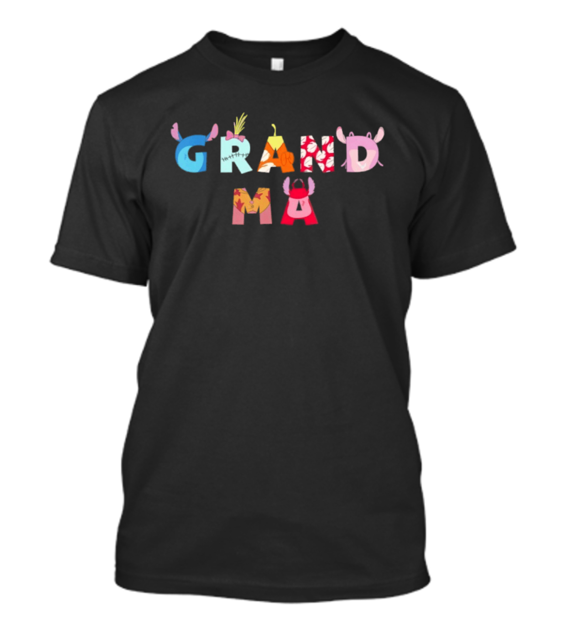 Disney Lilo And Stitch Grandma Birthday Colorful Character Letters T-Shirt