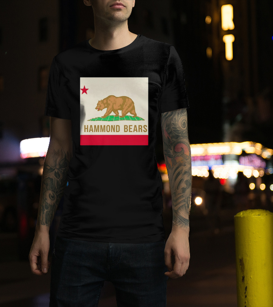 Hammond Bears California Flag Red Star Bear Image T-Shirt