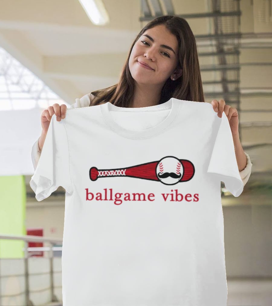 Ballgame Vibes Bat Baseball Mustache T-Shirt