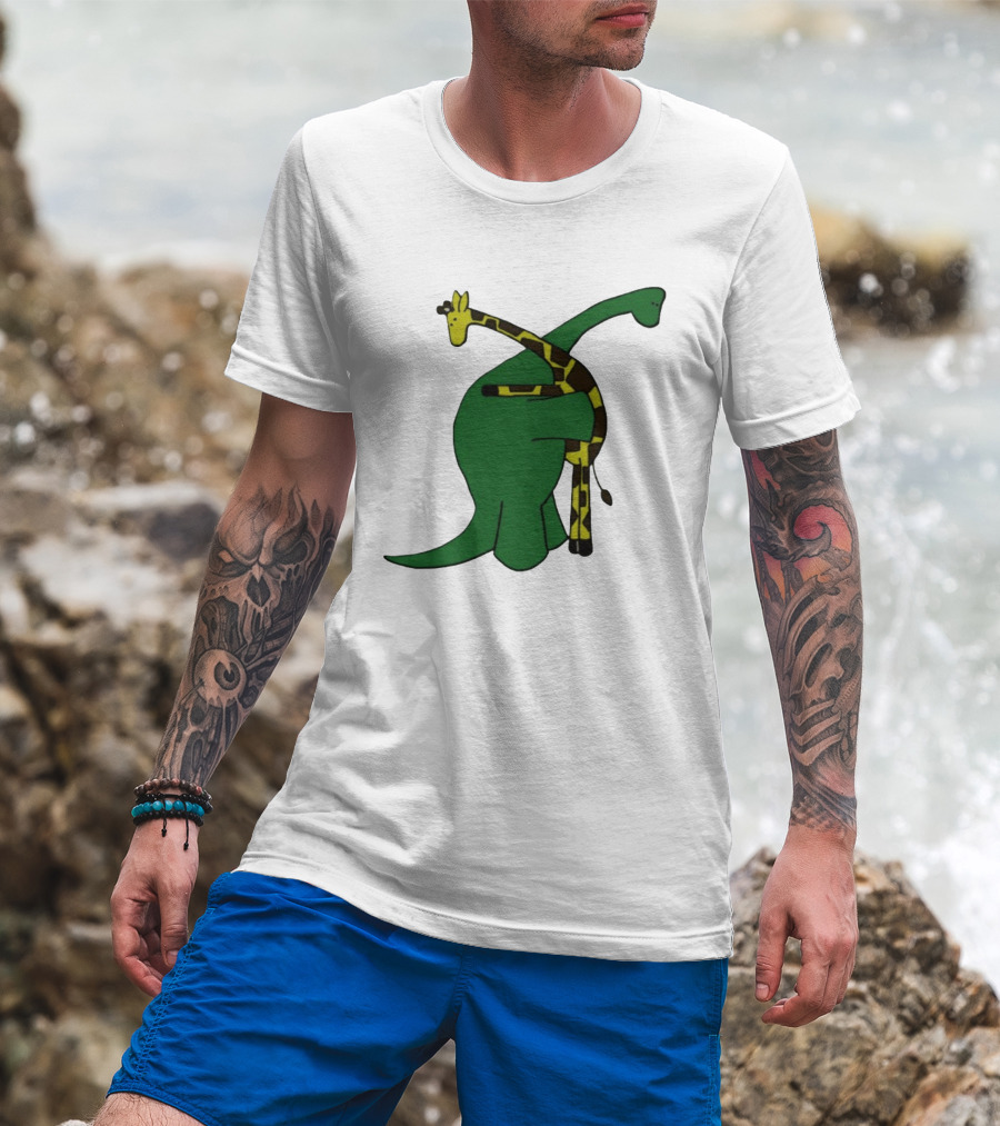 Dinosaur And Giraffe Friendship Embrace T-Shirt