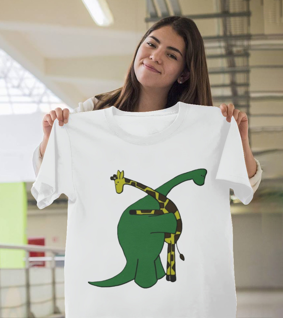 Dinosaur And Giraffe Friendship Embrace T-Shirt