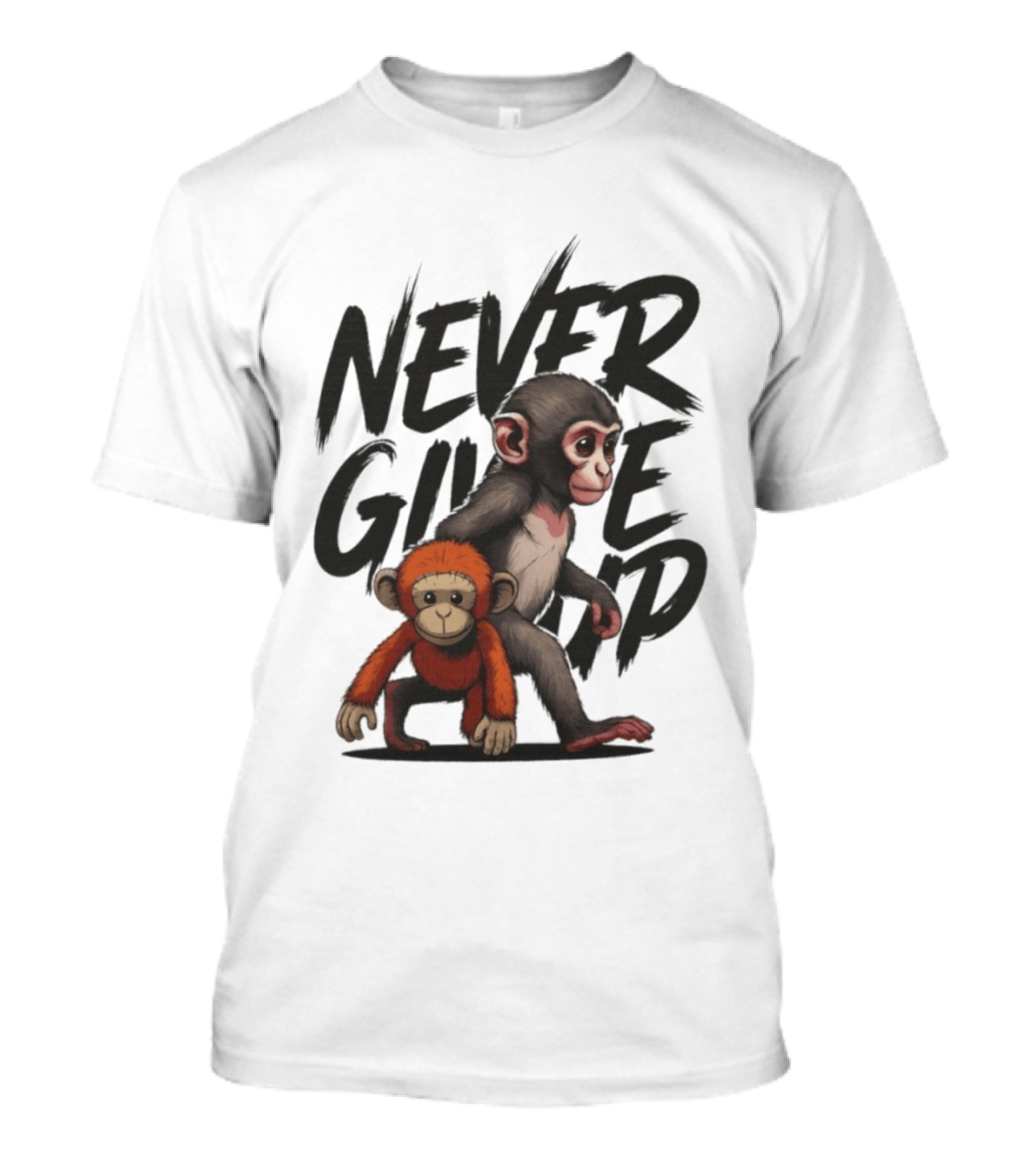 Never Give Up Inspirational Monkeys Motivational Message T-Shirt