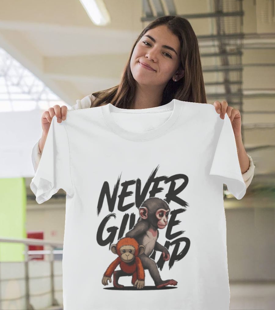 Never Give Up Inspirational Monkeys Motivational Message T-Shirt