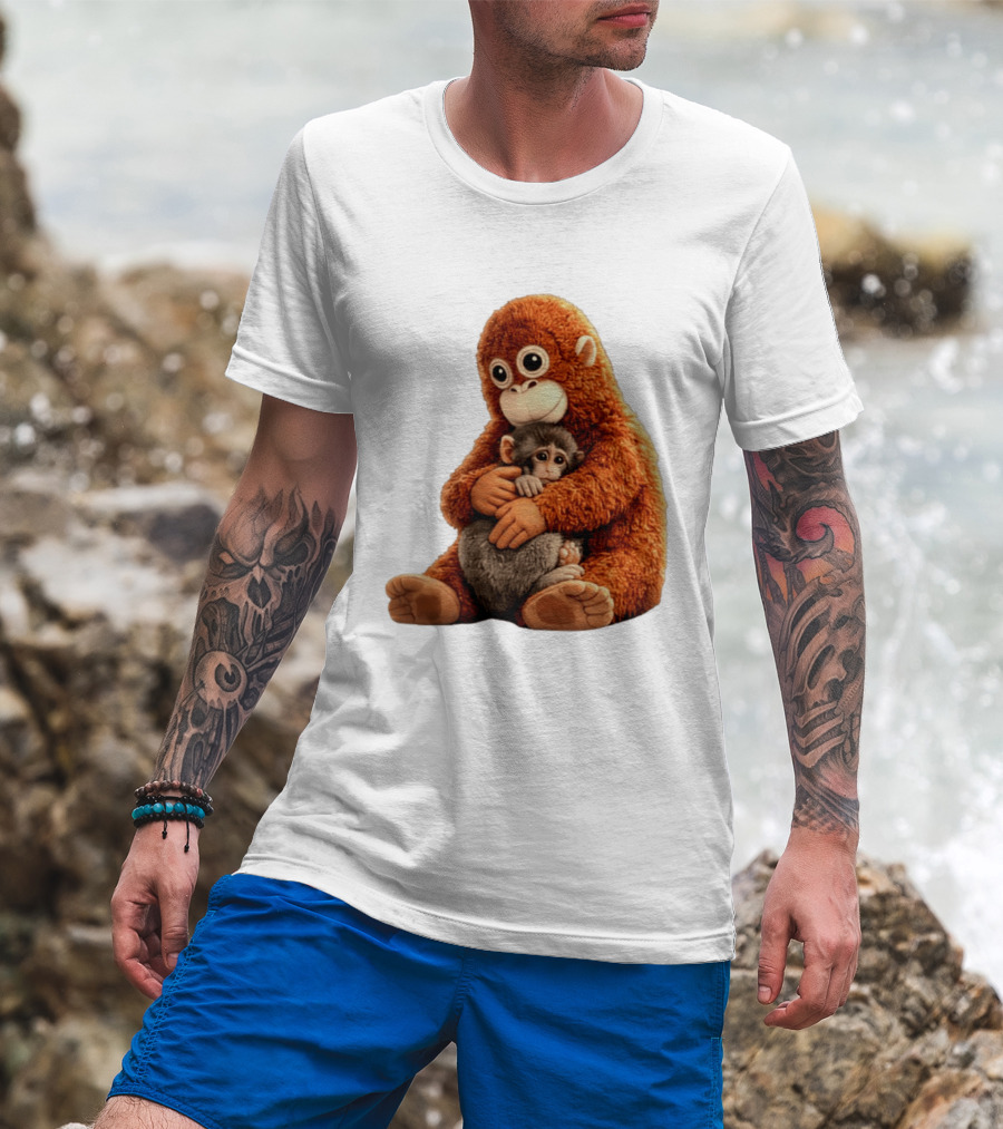Punch Monkey Hugging Plush Baby Monkey T-Shirt