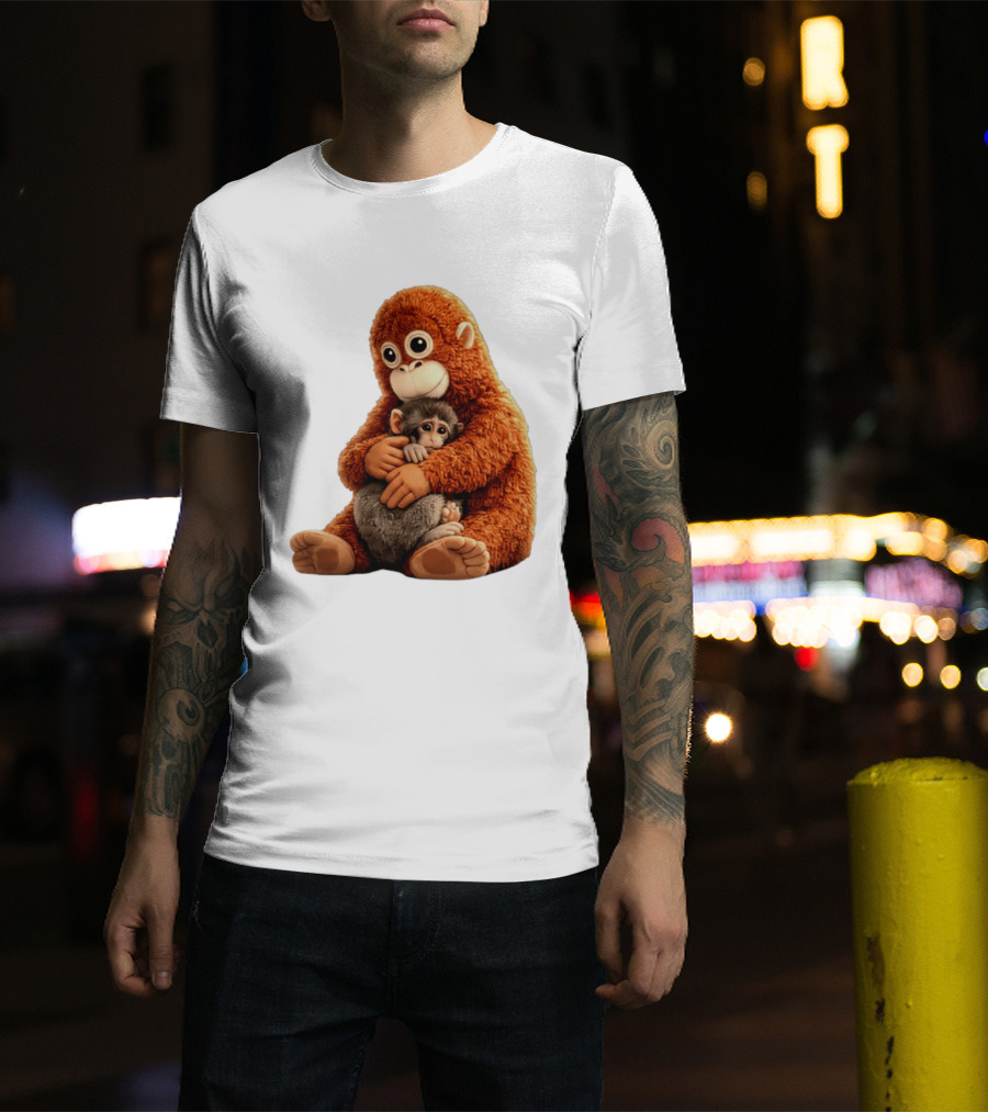 Punch Monkey Hugging Plush Baby Monkey T-Shirt