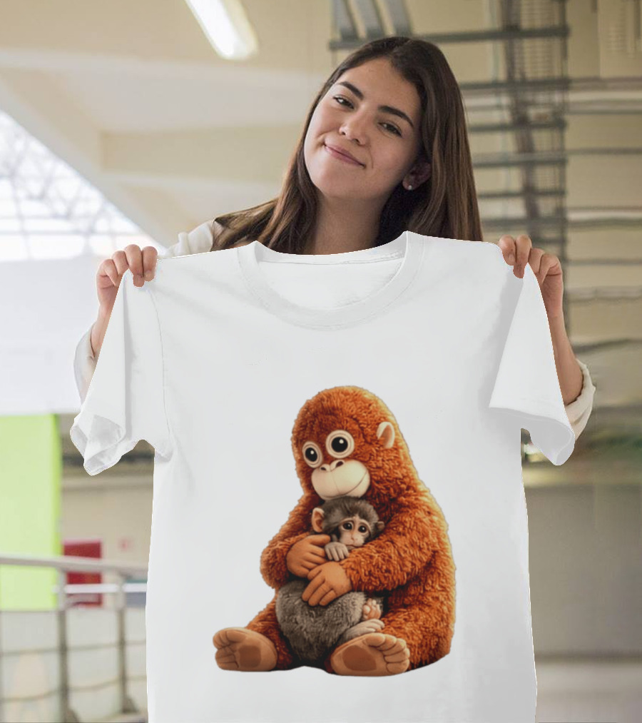 Punch Monkey Hugging Plush Baby Monkey T-Shirt