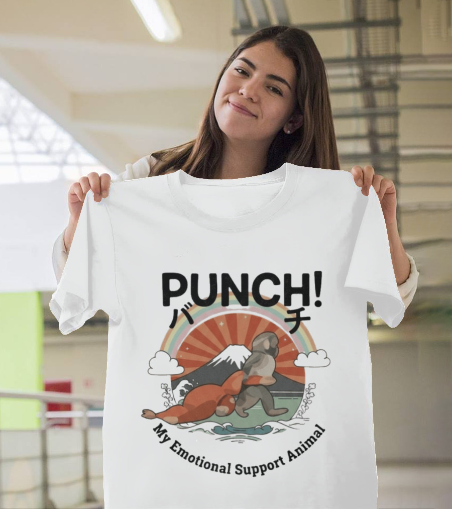 Punch The Monkey My Emotional Support Animal Rainbow Fuji Mountain T-Shirt