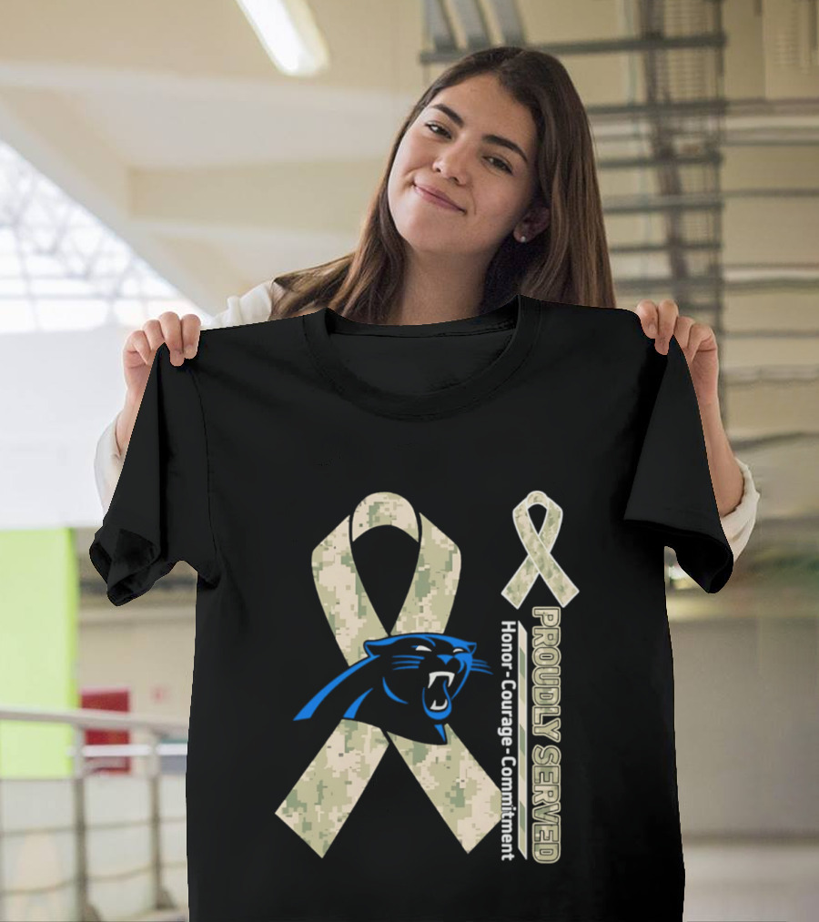 Carolina Panthers Camouflage Ribbon Proudly Served Honor Courage Commitment T-Shirt