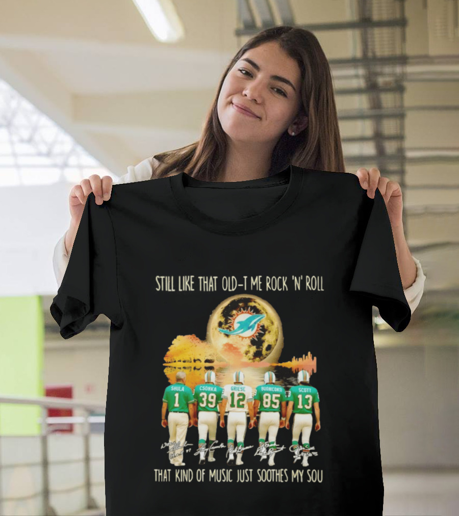 Miami Dolphins Shula Csonka Griese Buoniconti Scott Old Time Rock 'N' Roll Moon Skyline T-Shirt