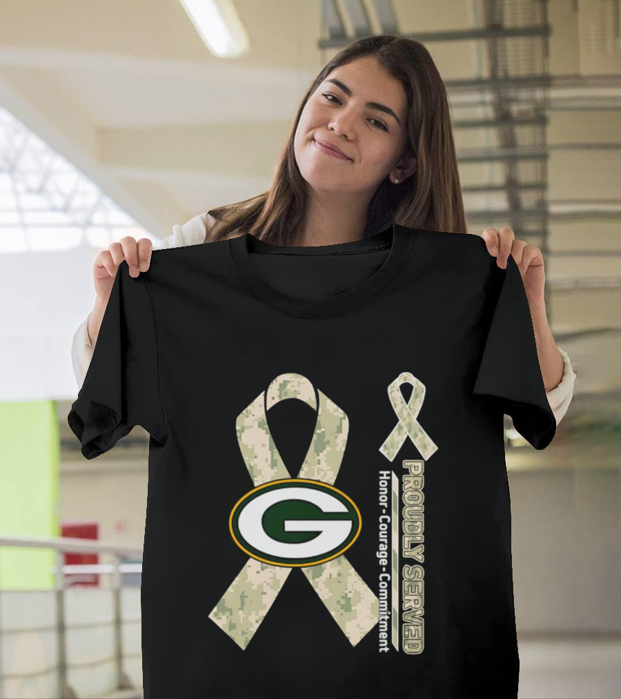 Green Bay Packers Camouflage Ribbon Honor Courage Commitment T-Shirt