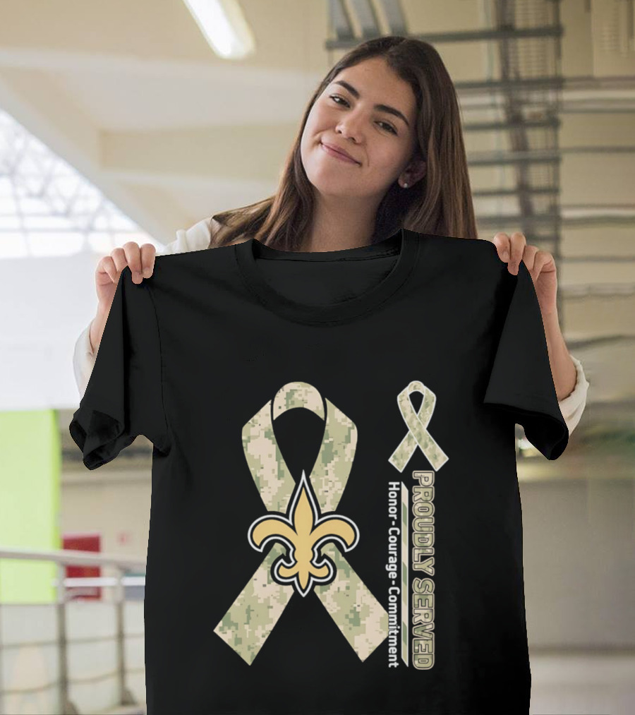 New Orleans Saints Camouflage Ribbon Honor Courage Commitment T-Shirt
