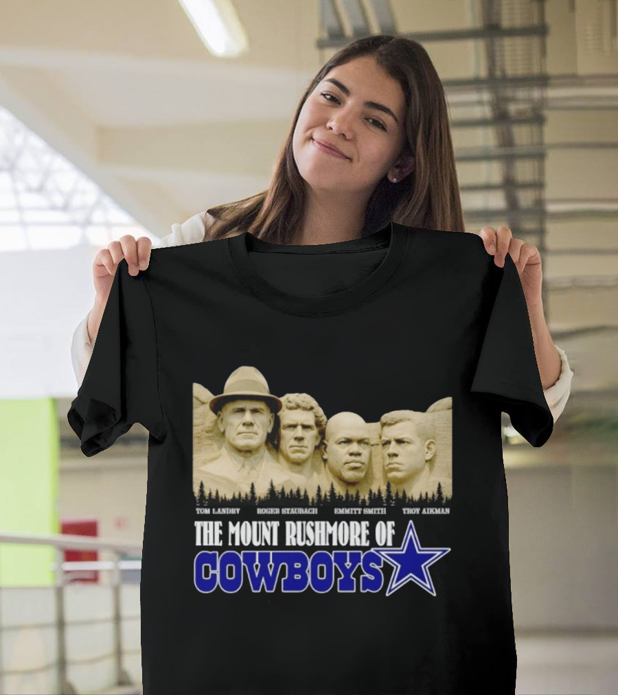 Tom Landry Roger Staubach Emmitt Smith Troy Aikman Mount Rushmore Cowboys Star T-Shirt