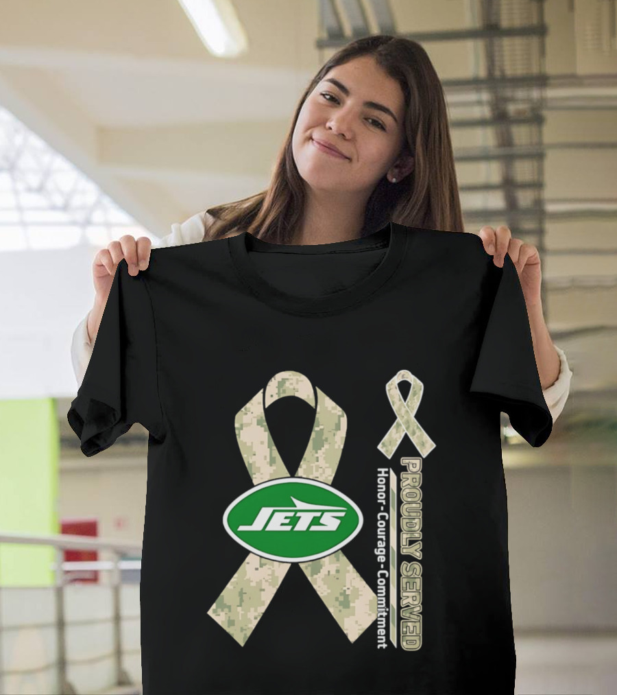 New York Jets Camo Ribbon Proudly Served Honor Courage Commitment T-Shirt