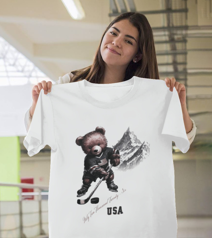 USA Ice Hockey Teddy Bear Italy 2026 T-Shirt