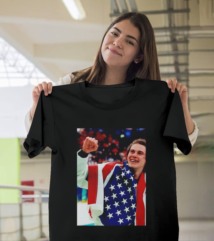 Jack Hughes Celebrating Team USA Hockey Star Spangled Moment T-Shirt