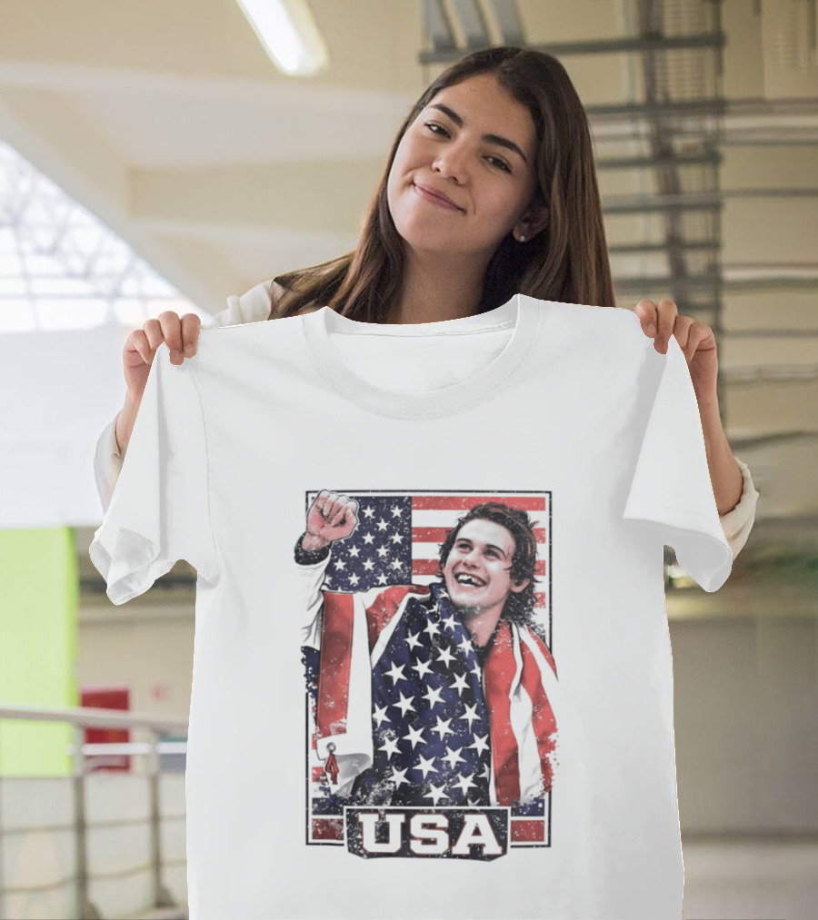 Jack Hughes USA Gold Medal Milano Cortina 2026 American Flag Hockey T-Shirt