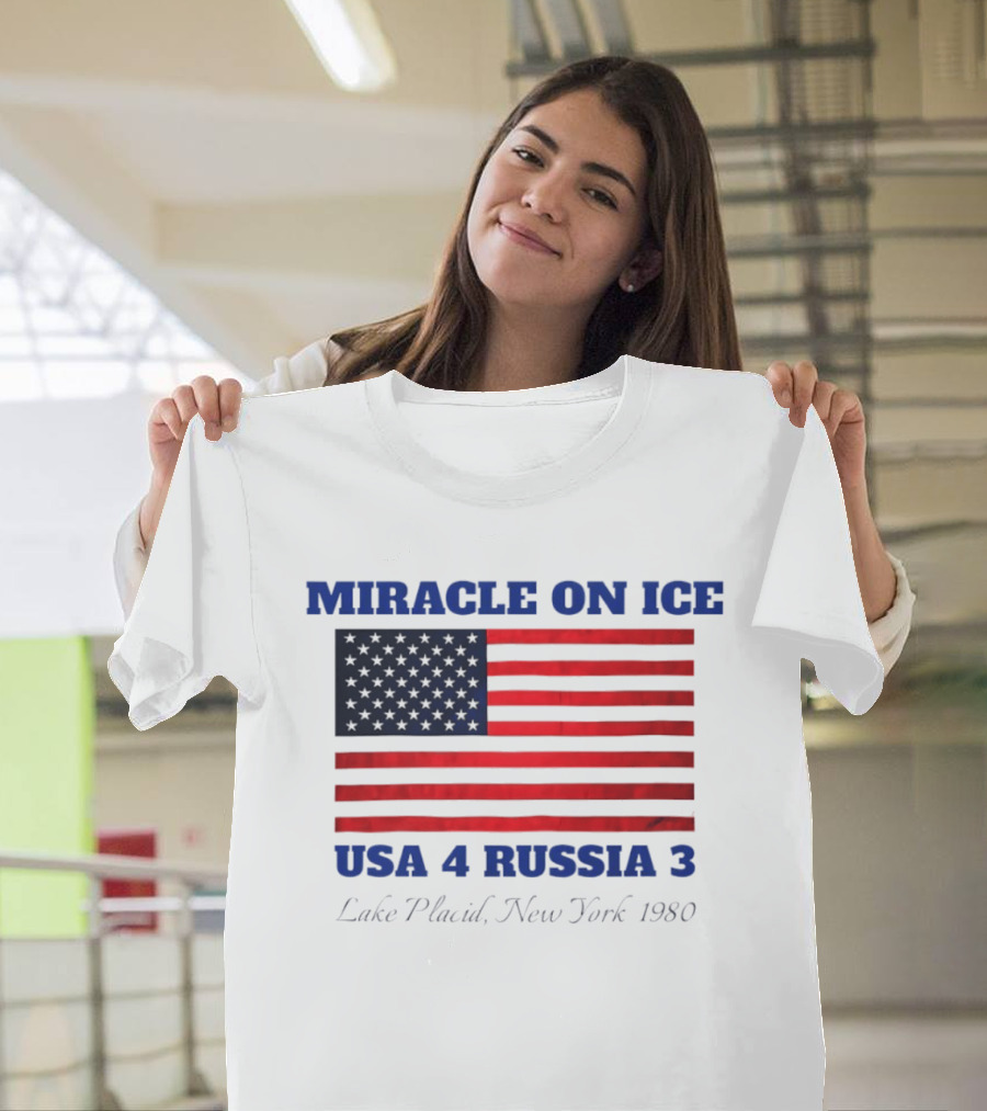 Miracle On Ice USA 4 Russia 3 American Flag Lake Placid New York 1980 Olympic 2026 Milano Cortina T-Shirt