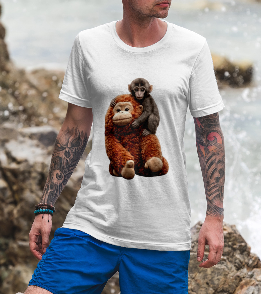 Monkey Punch Plush Toy And Baby Monkey Cuddling Image T-Shirt