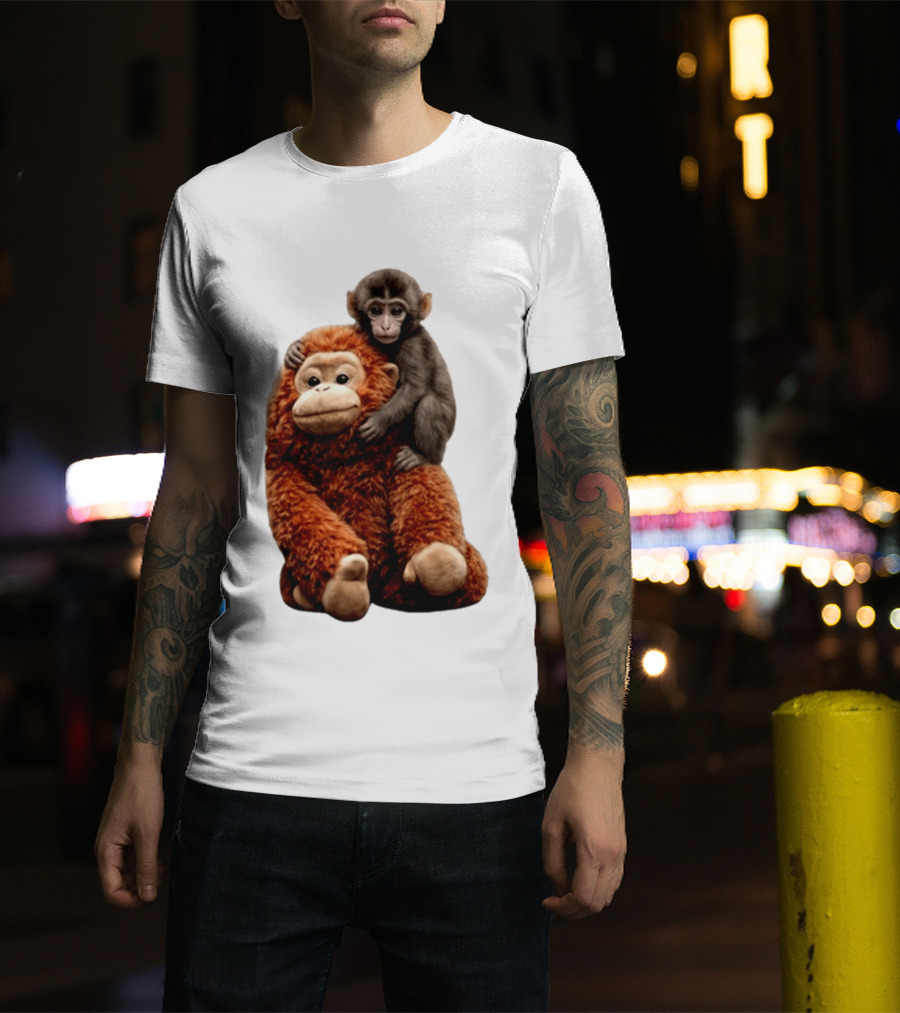 Monkey Punch Plush Toy And Baby Monkey Cuddling Image T-Shirt