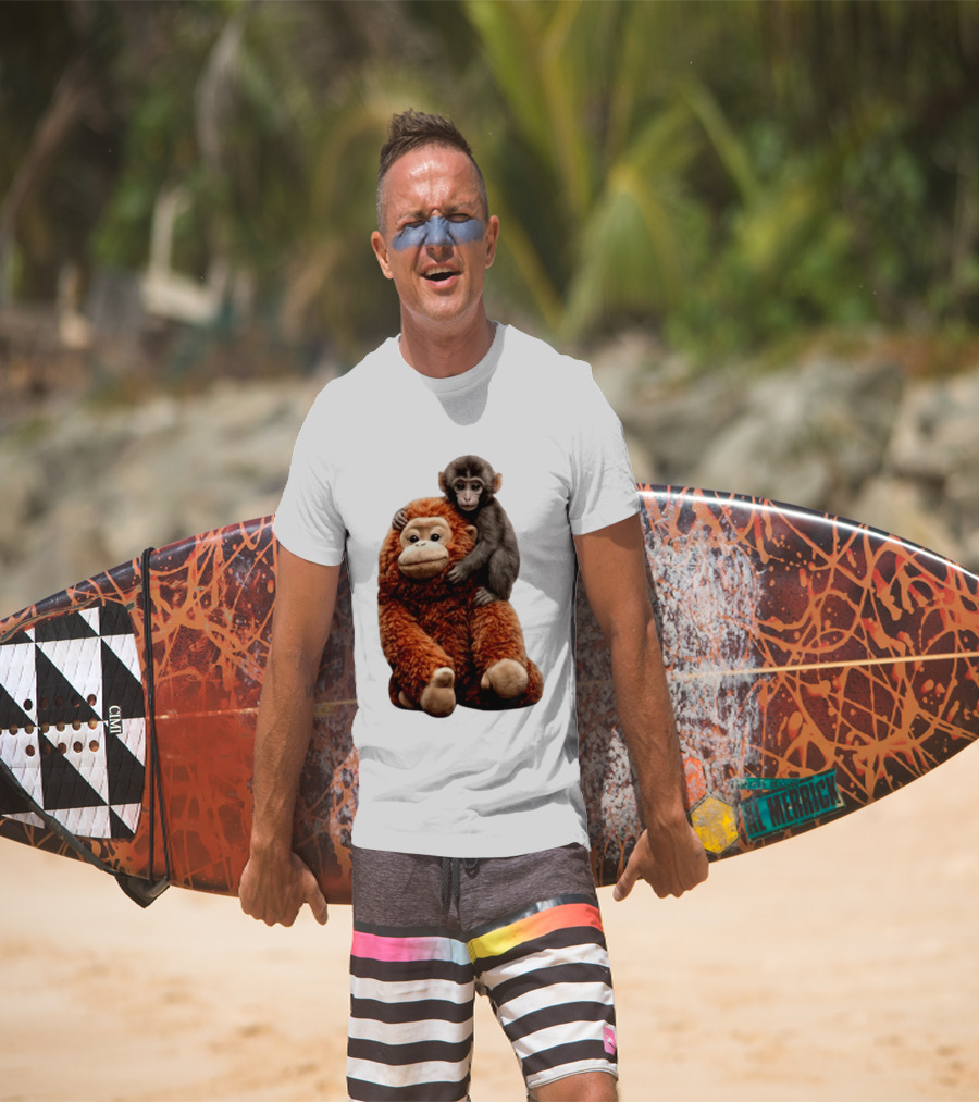 Monkey Punch Plush Toy And Baby Monkey Cuddling Image T-Shirt