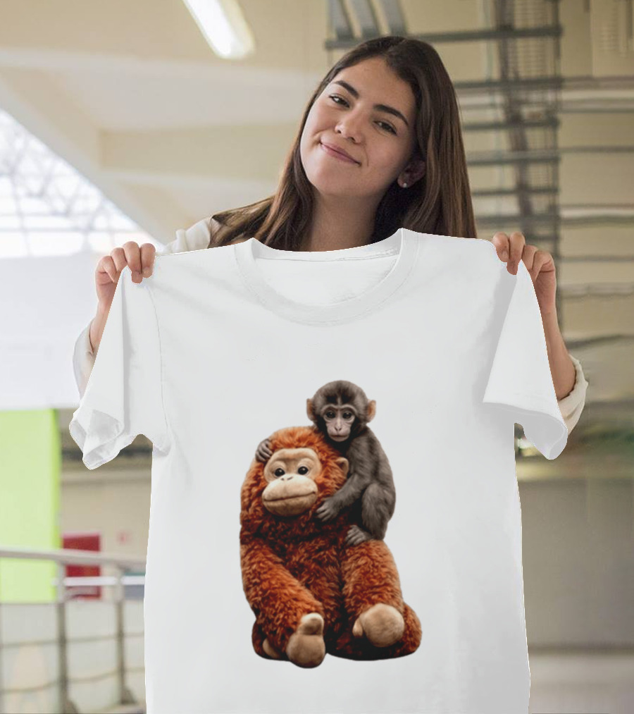 Monkey Punch Plush Toy And Baby Monkey Cuddling Image T-Shirt