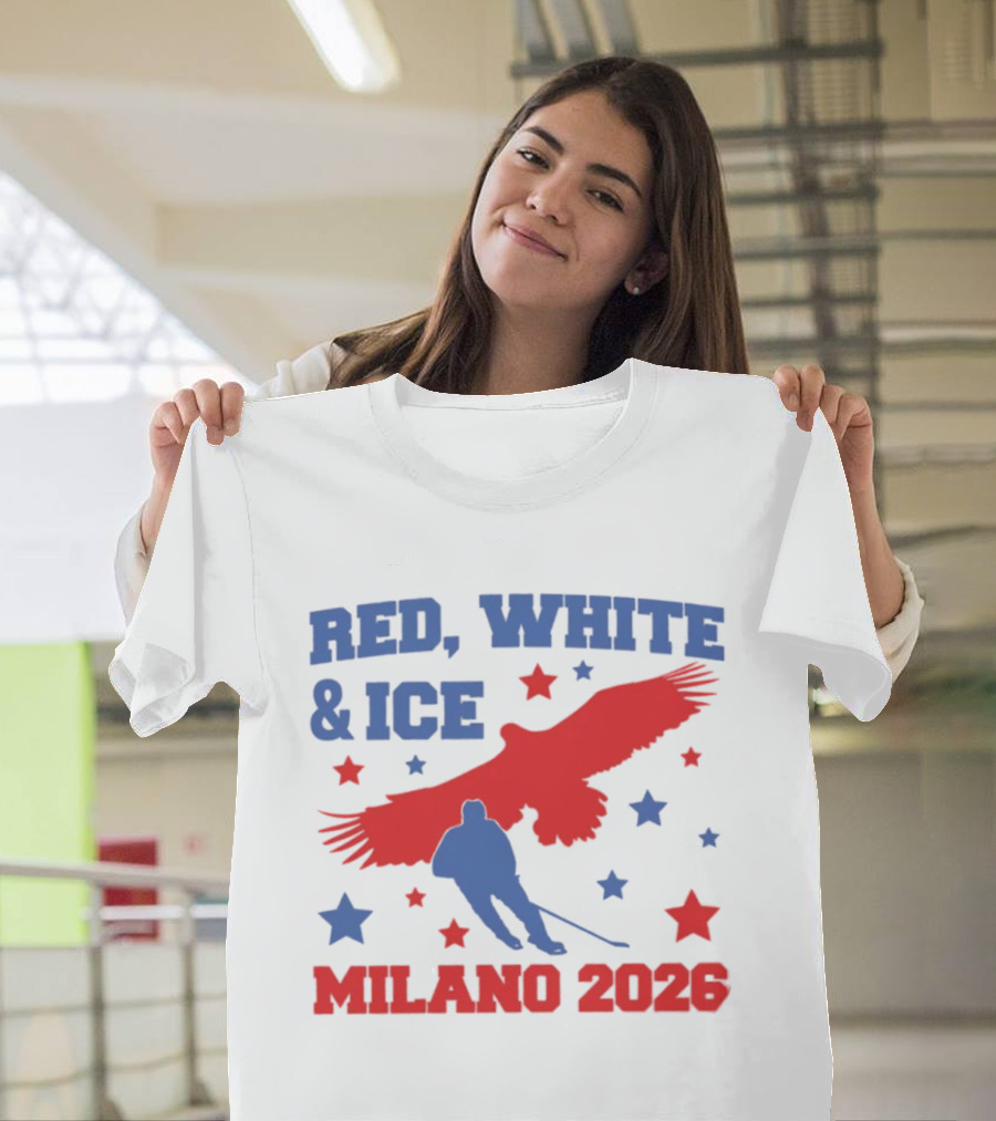 Red White And Ice Milano 2026 USA Hockey Eagle And Stars T-Shirt