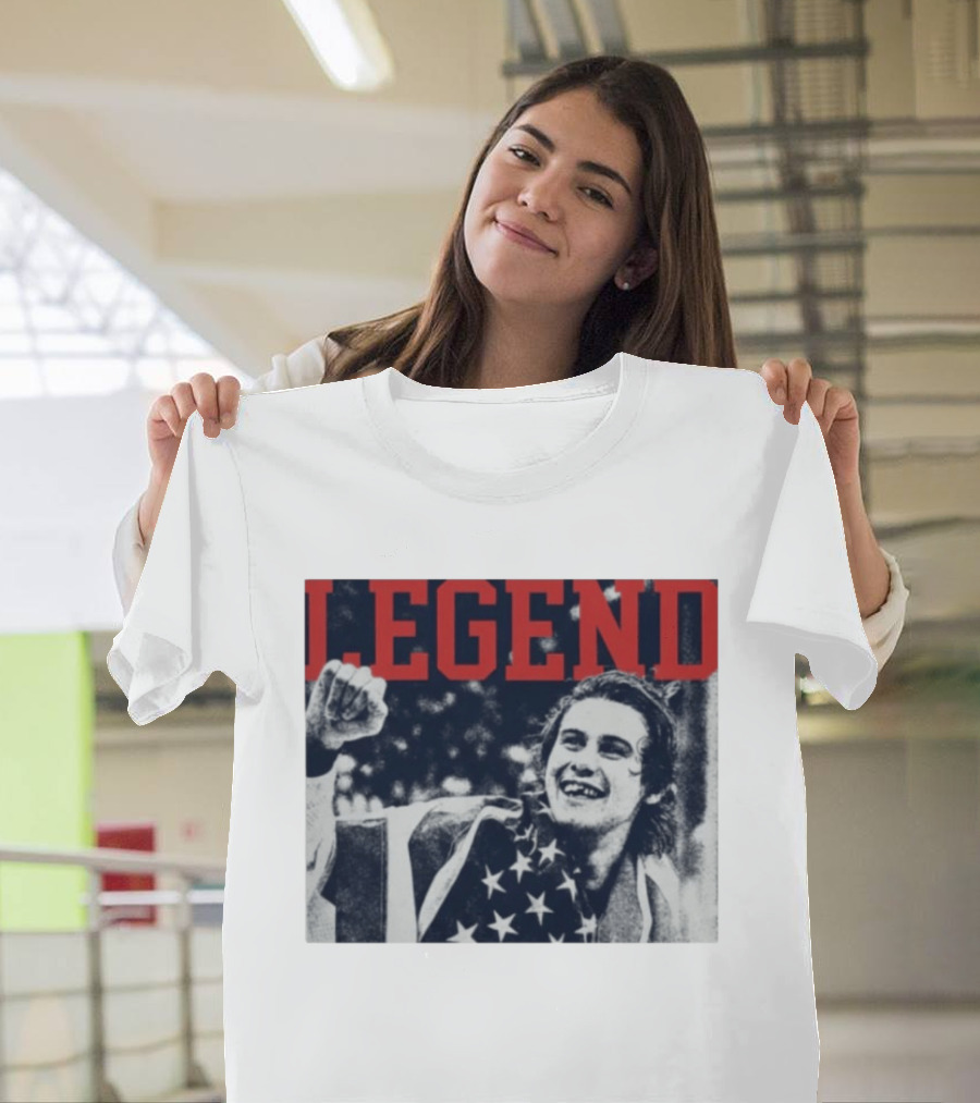The Ice Sacrifice Jack Hughes Legend Fist Raised American Flag T-Shirt