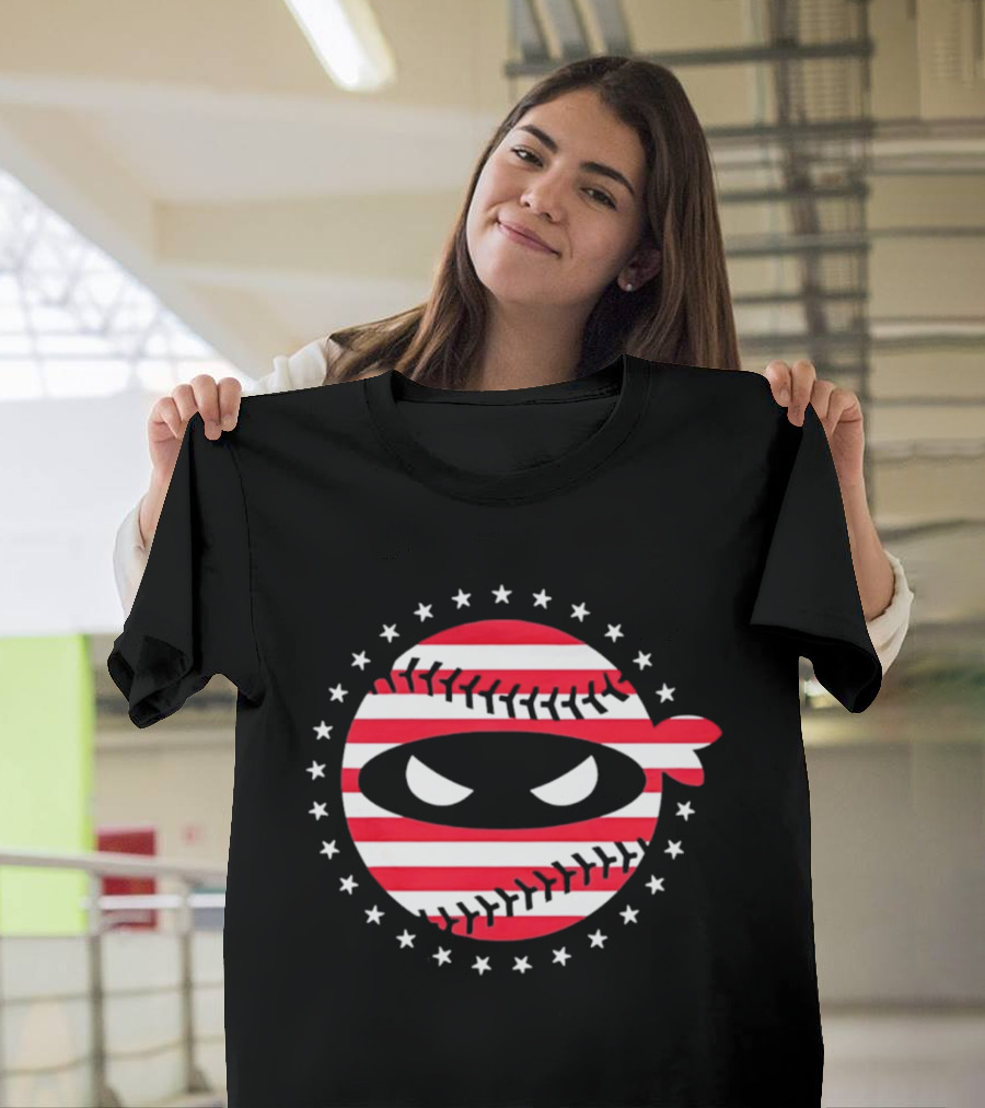 Pitching Ninja USA Flag Baseball Style Stars And Stripes T-Shirt