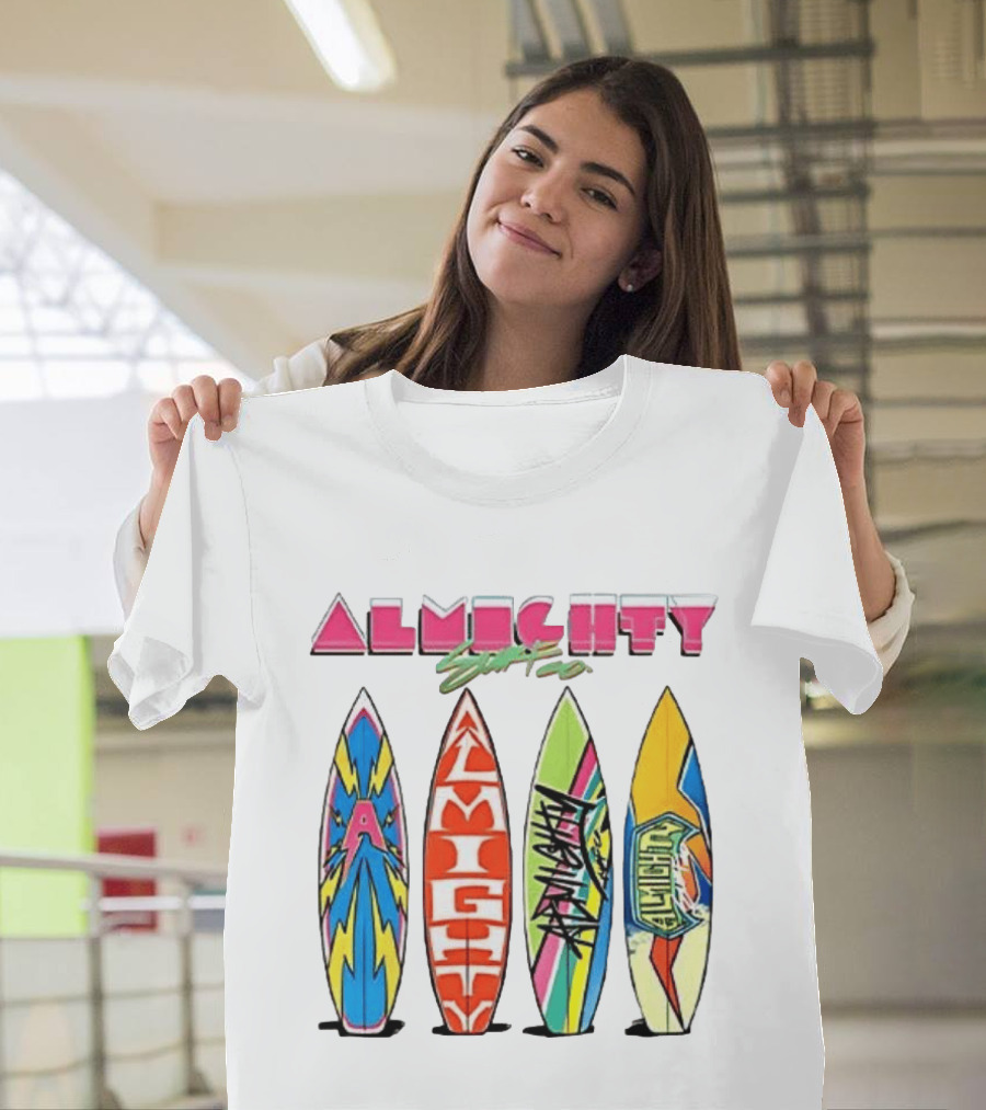 Almighty Surfs Up Collection Vibrant Surfboards T-Shirt