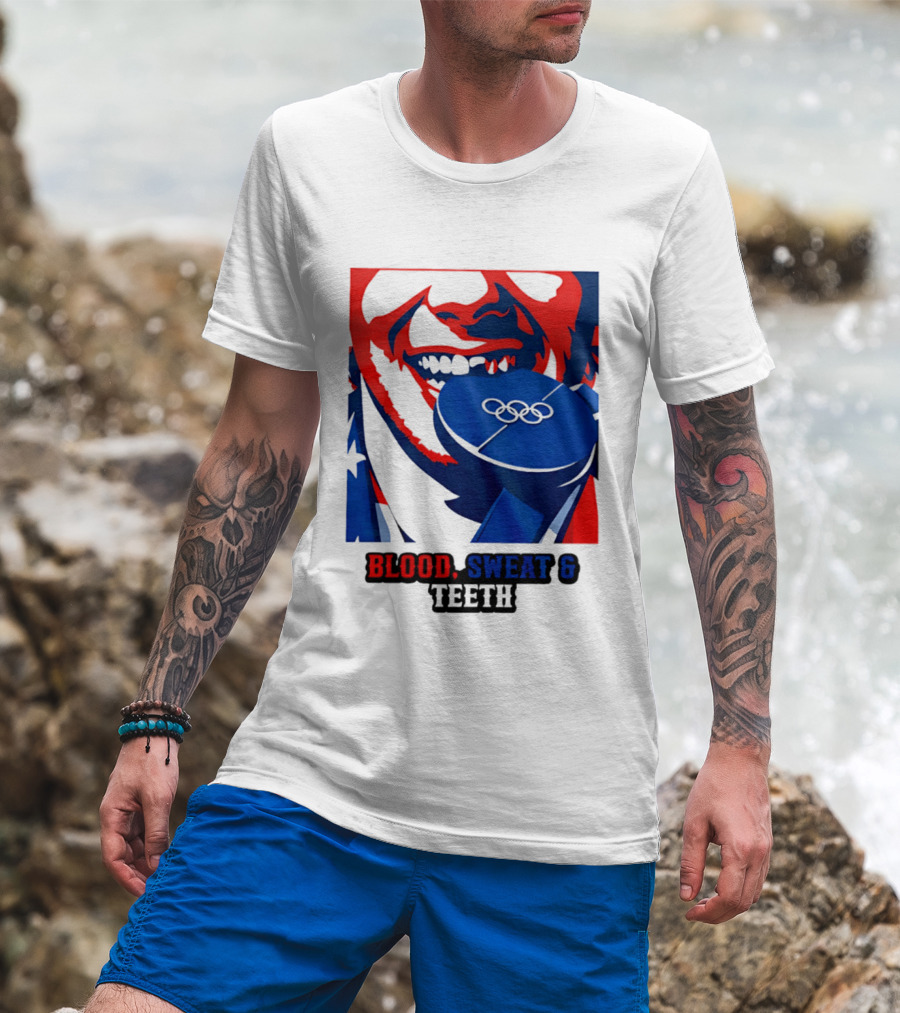 Blood Sweat Teeth Jack Hughes USA Olympic Hockey Gold Medal Champs T-Shirt