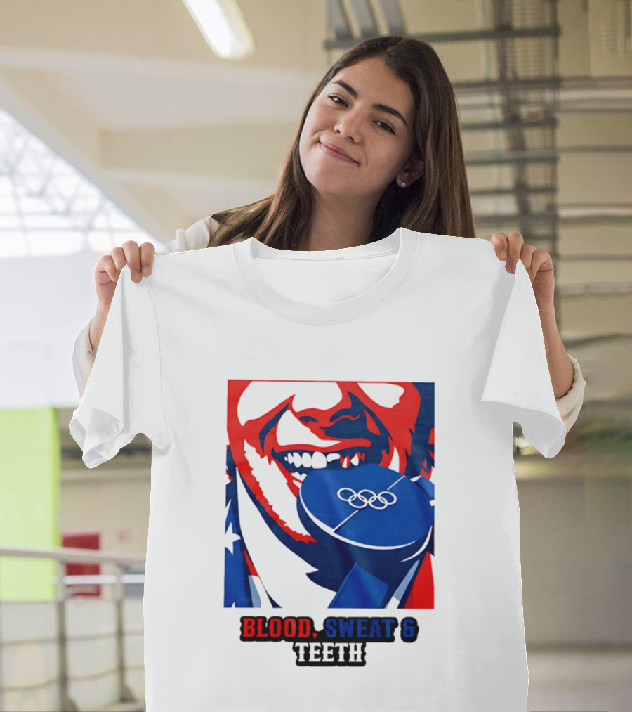 Blood Sweat Teeth Jack Hughes USA Olympic Hockey Gold Medal Champs T-Shirt