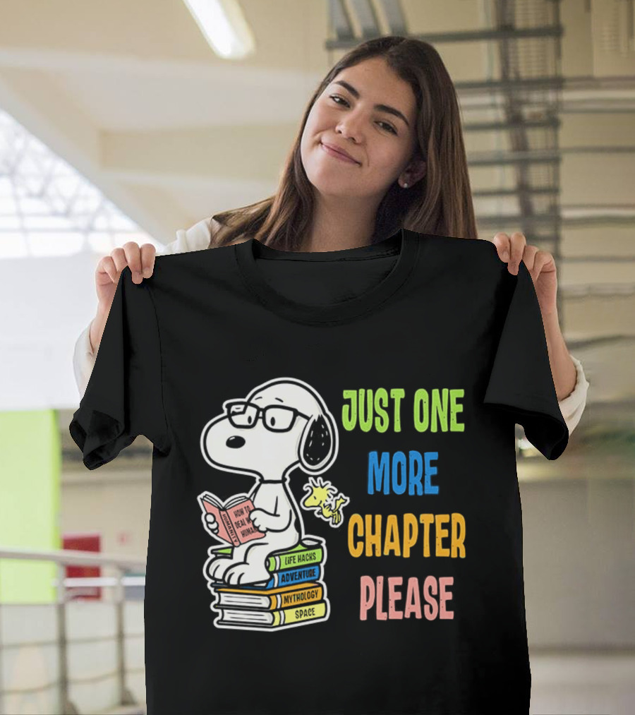 Snoopy Just One More Chapter Please Peanuts Reading Glasses Books Stack T-Shirt