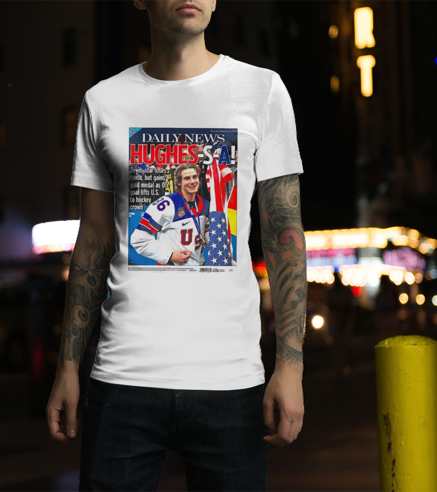 Daily News Jack Hughes S A Gold Medal US Hockey Devil Star T-Shirt