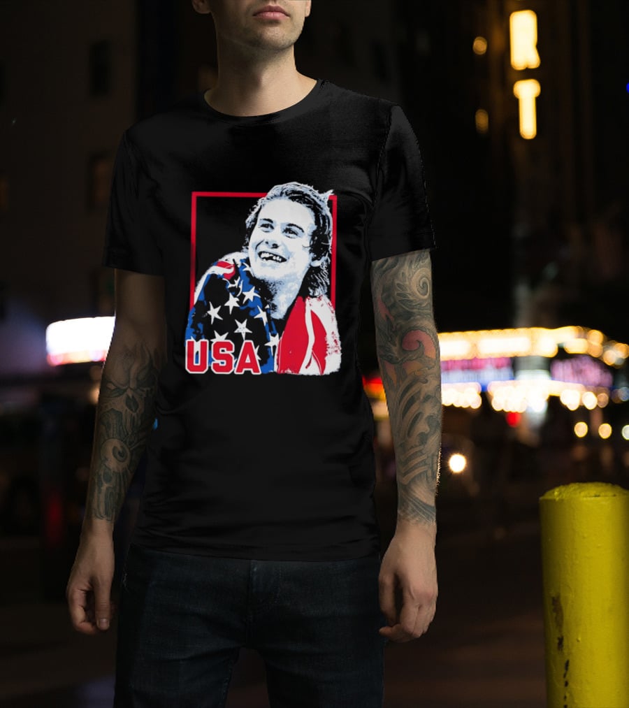 USA Flag Happy Athlete Red Frame American Pride T-Shirt