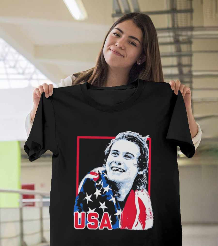 USA Flag Happy Athlete Red Frame American Pride T-Shirt