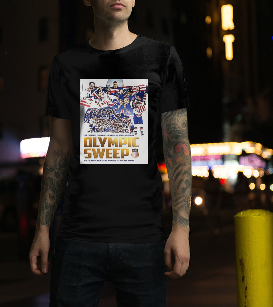 U.S. Olympic Ice Hockey History First Sweep Men's And Women's Teams T-Shirt