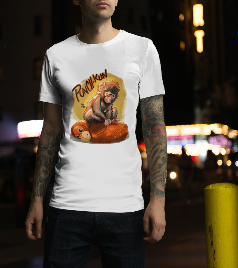 Punch Kun Sad Monkey Hugging Orange Figure T-Shirt