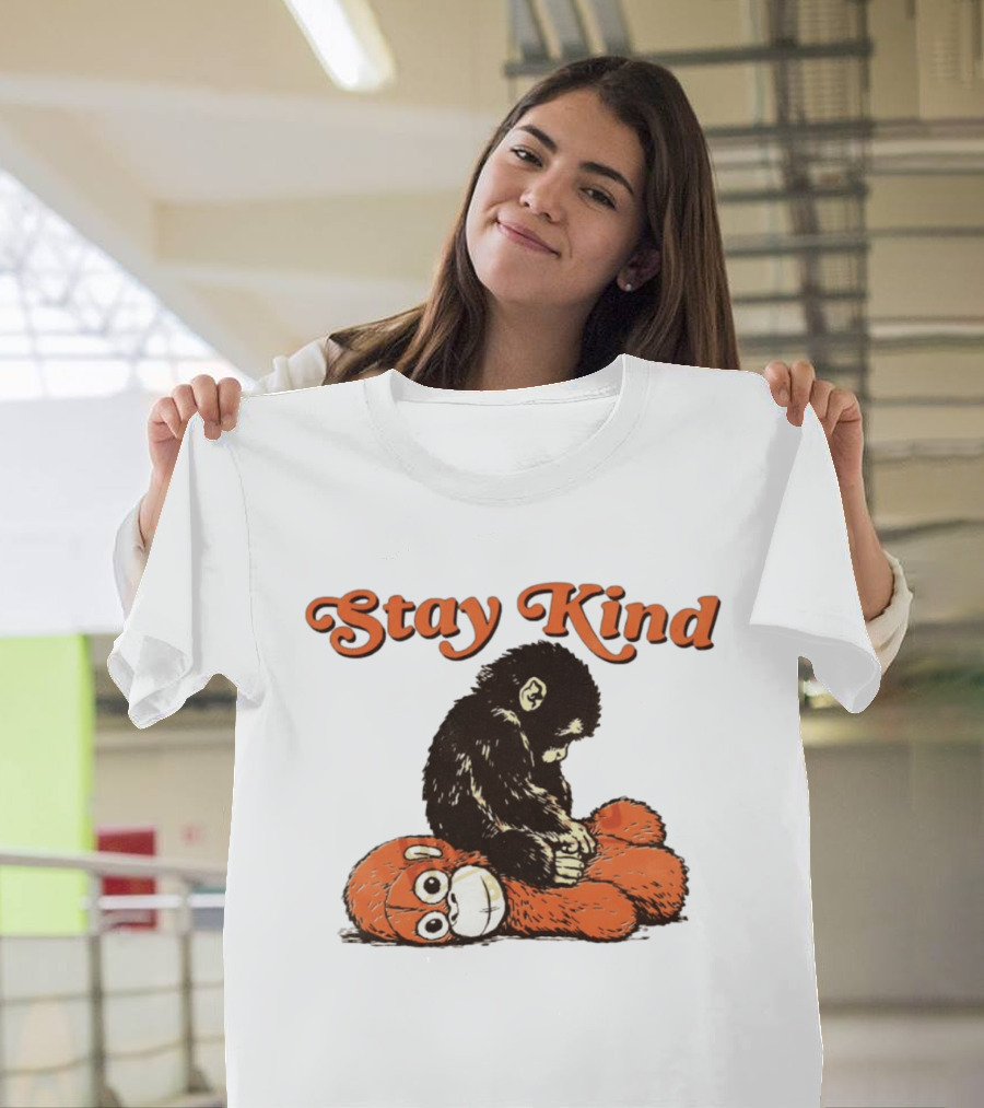 Stay Kind Punch Monkey Meme Compassionate Primate Hugging Plush T-Shirt