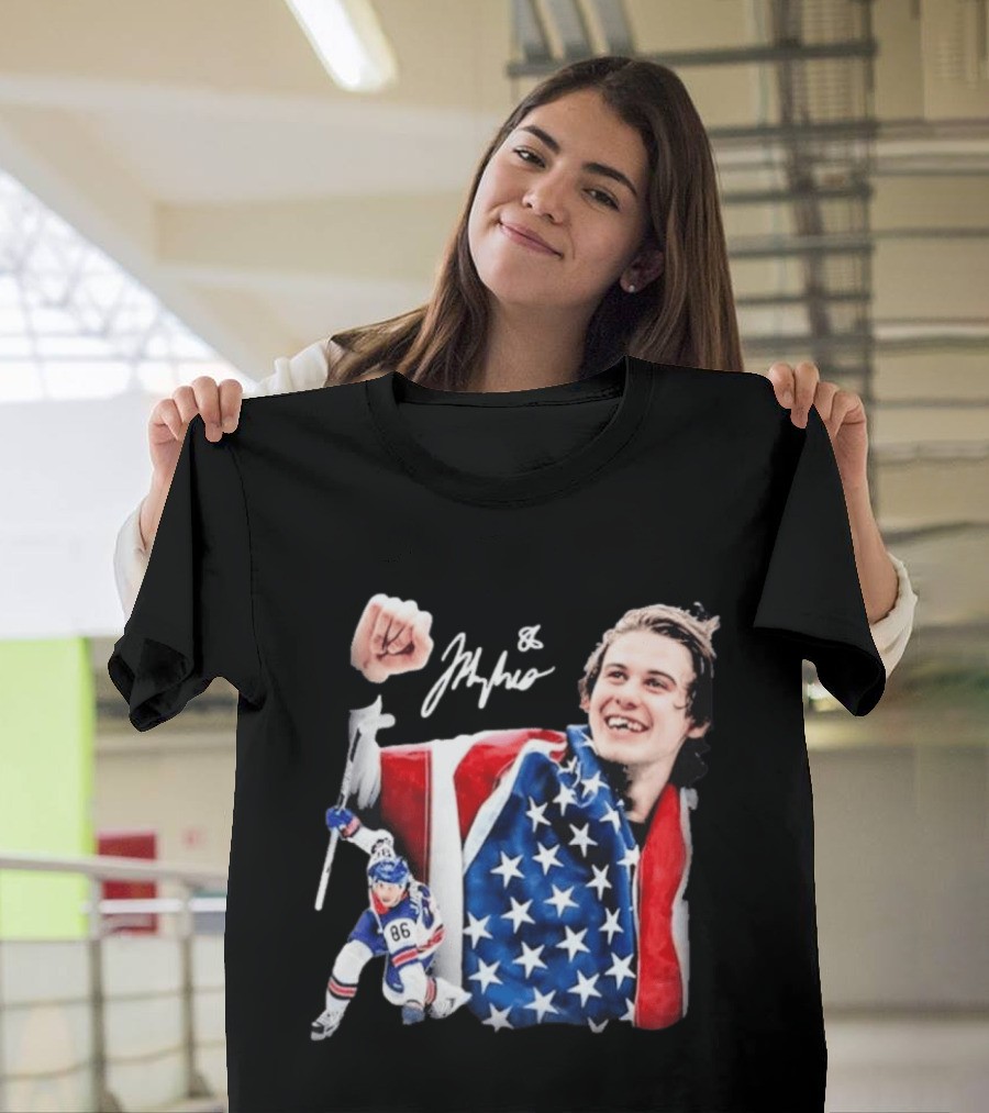 Jack Hughes USA Hockey Golden Goal Celebration T-Shirt