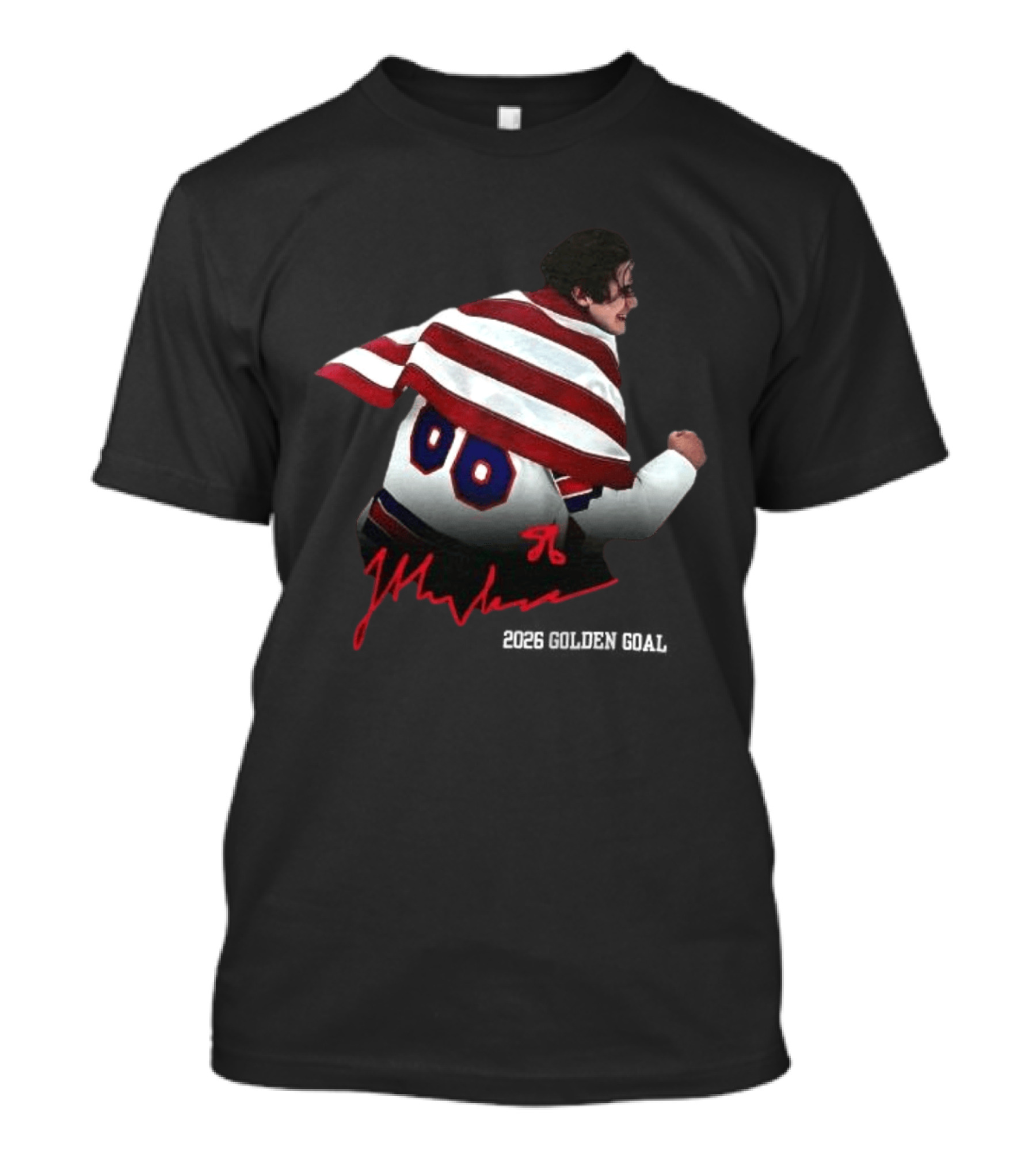 Jack Hughes Autographed Team USA Ice Hockey 2026 GoldenGoal Flag Celebration T-Shirt