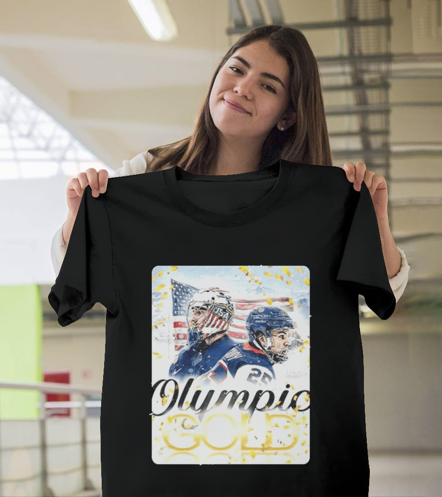 Olympic Winter Games USA Jeremy Swayman Charlie McAvoy Olympic Gold T-Shirt