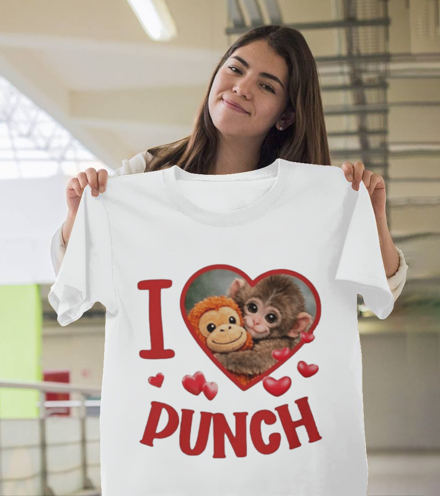 I Love Punch Heart Cute Monkey Hugging Furry Friend T-Shirt