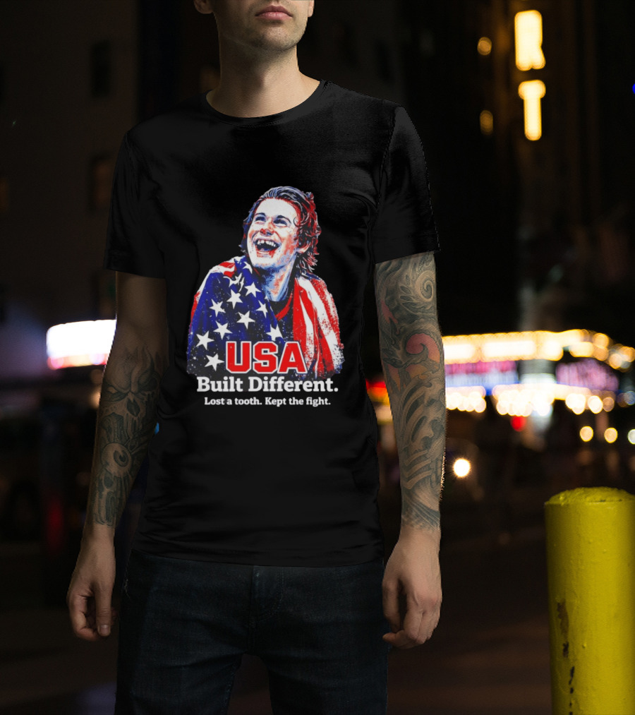 USA Gold Hockey Jack Hughes Built Different Lost A Tooth Kept The Fight T-Shirt
