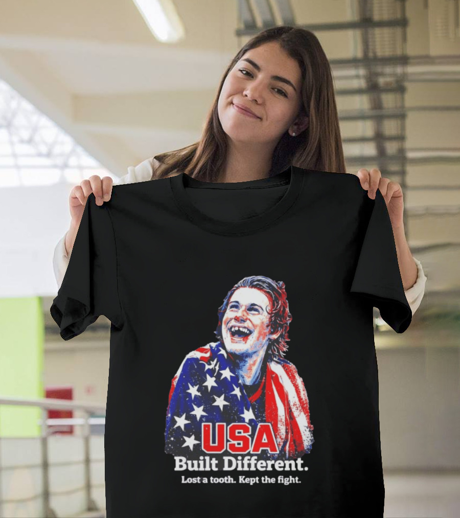 USA Gold Hockey Jack Hughes Built Different Lost A Tooth Kept The Fight T-Shirt