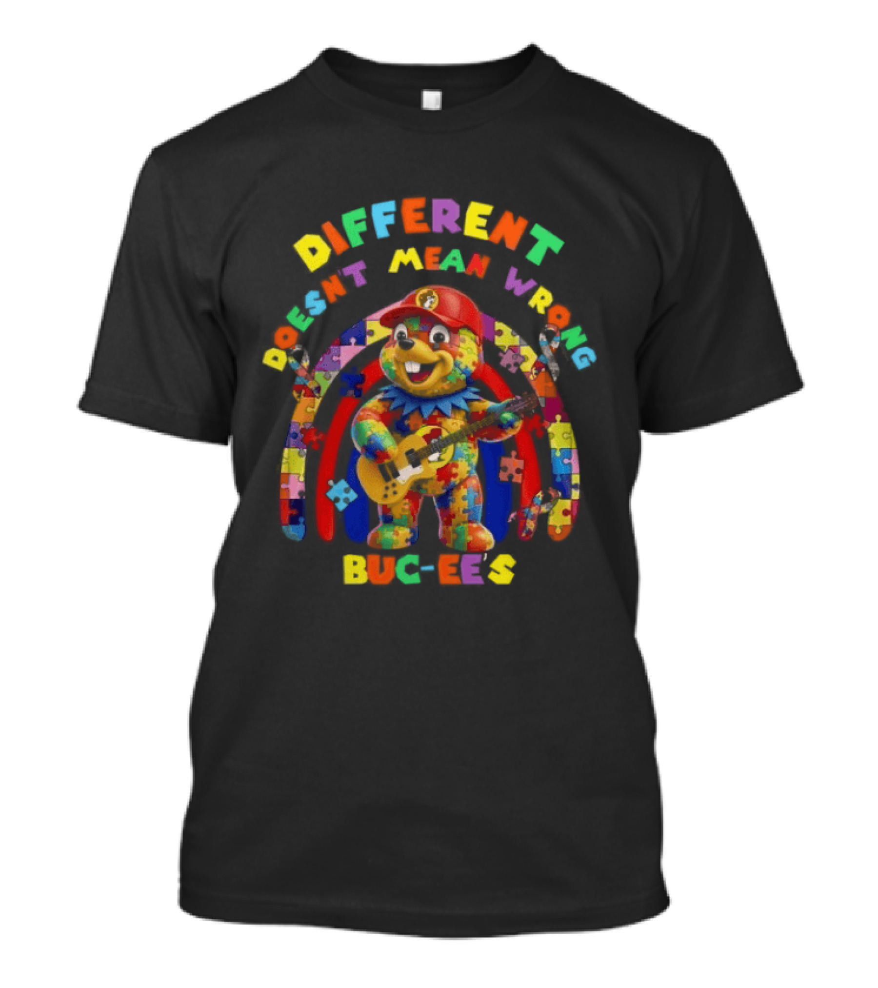 Different Doesn't Mean Wrong Buc Ee's Autism Awareness Puzzle Pieces T-Shirt