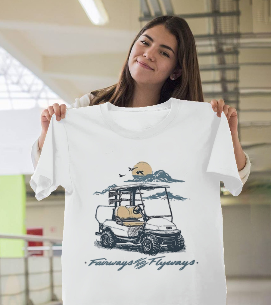 Fairways And Flyways Golf Cart Moonlit Clouds Birds T-Shirt