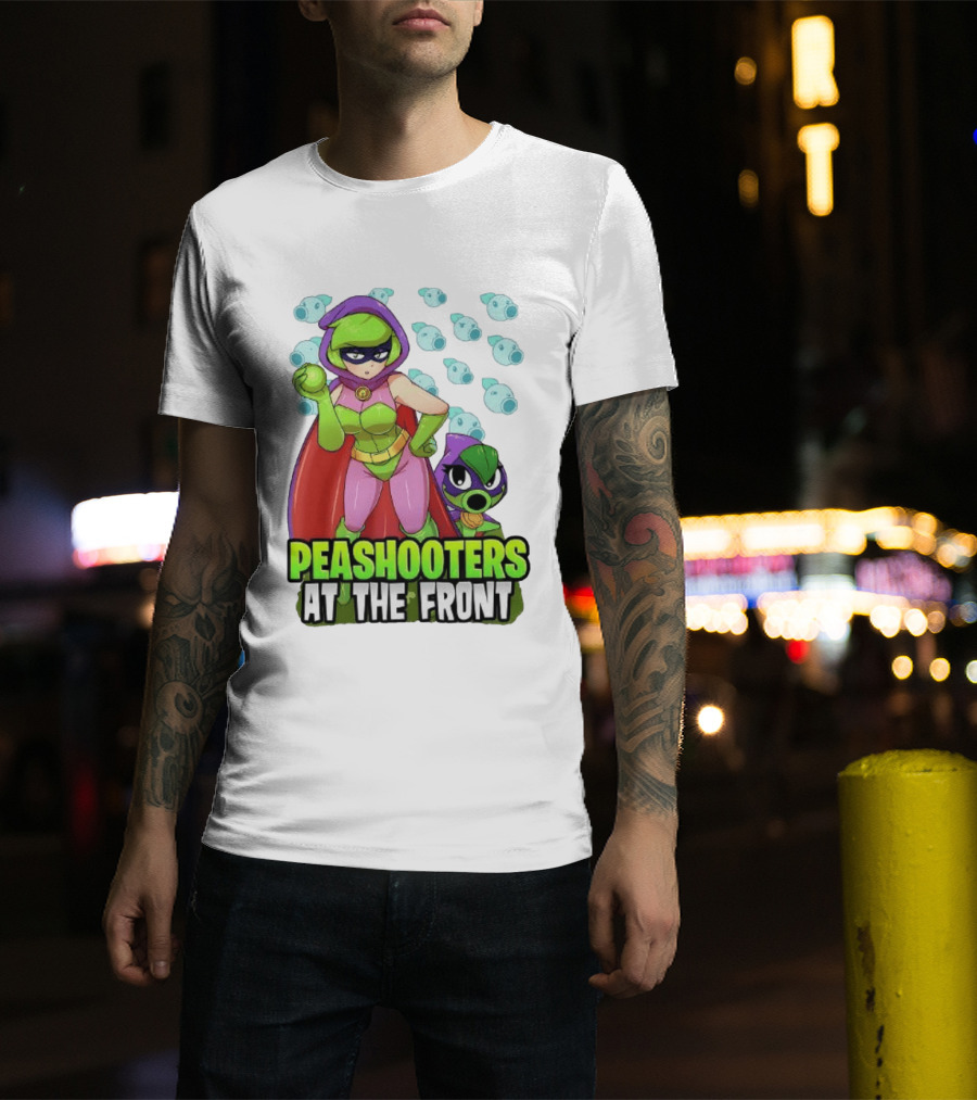 Peashooters At The Front Superhero Style Action Adventure T-Shirt