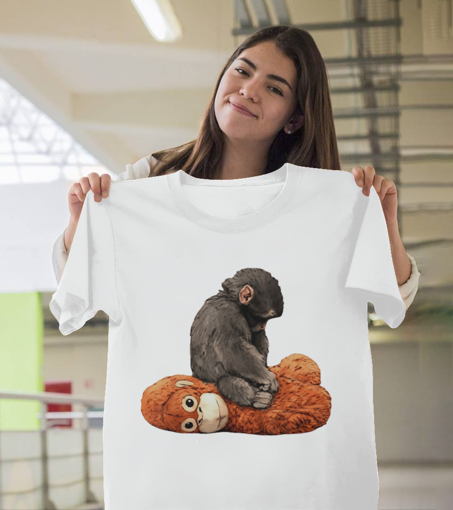 Punch Kun Protect Baby Monkey Comfort Plush Hugging Companion T-Shirt